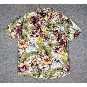 Stussy Natural Island Hawaiian Shirt Men’s XL Floral Button Up Short Sleeve